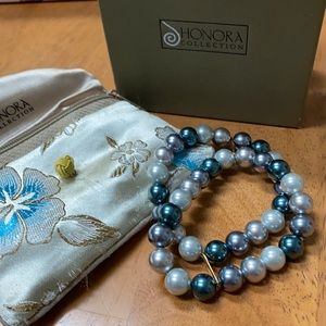 Honora Cultured Freshwater Pearls Stretch Bracelets Set of Two With Metal Bar